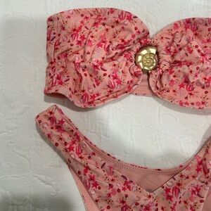 Blackbough pink floral strapless bikini